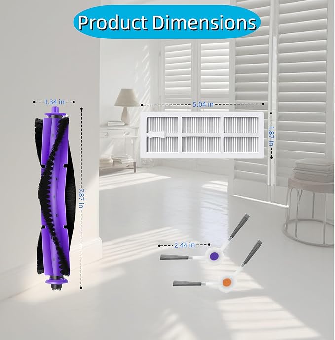 Replacement Kit Compatible with Narwal Freo Robot Vacuum | 1 Roller Brush, 3 HEPA Filters, 6 Side Brushes | Durable Accessories for Enhanced Cleaning Performance - AquaVibe