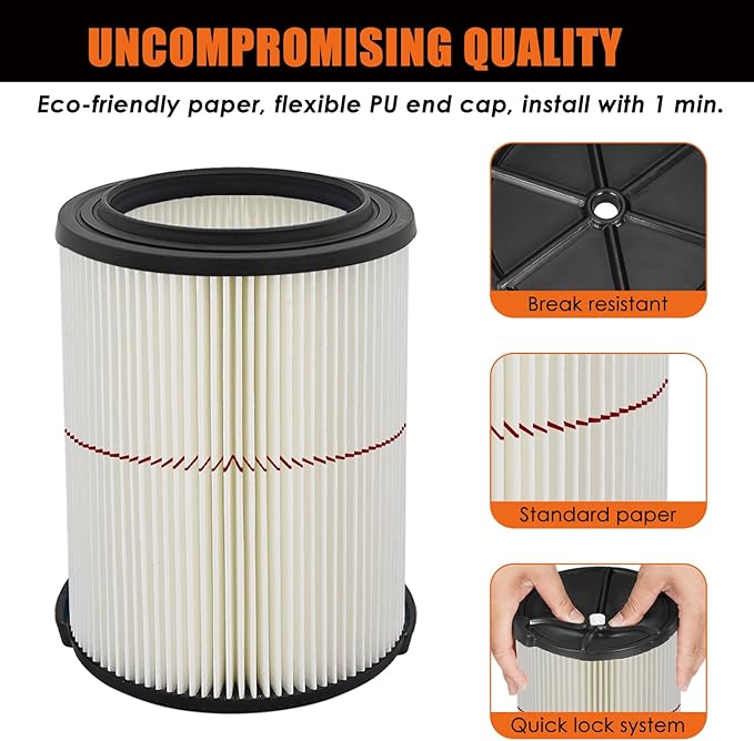 Universal Filters Replaces CMXZVBE38755/ CMXZVBE38754 Craftsman Filter, Replaces # 009-38754 Red Stripe Filter, Fits 5 6 8 9 12 14 16 20 gallon CRAFTSMAN Shop Vacuums with Foam Sleeve - AquaVibe