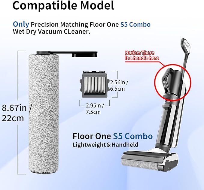 keluke Only S5Combo - Replacement Roller Brush and Filters Compatible with Tineco Floor One S5Combo Wet Dry Cordless Vacuum Cleaner(Not for Others S5 Series Models) 3 Brushes Roller,3 Filters - AquaVibe