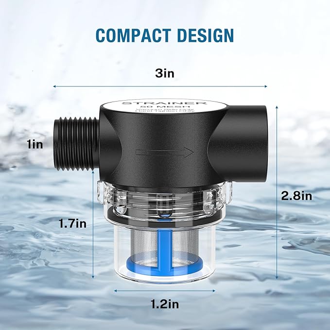 RV Water Pump Strainer Filter, 1/2 Inch NPSM Threaded Inlet Water Filter Compatible with Shurflo & 4008/2088 Series, Twist-On Water Pipe Screen for RV, Camper, Trailer & Marine-2 Pack