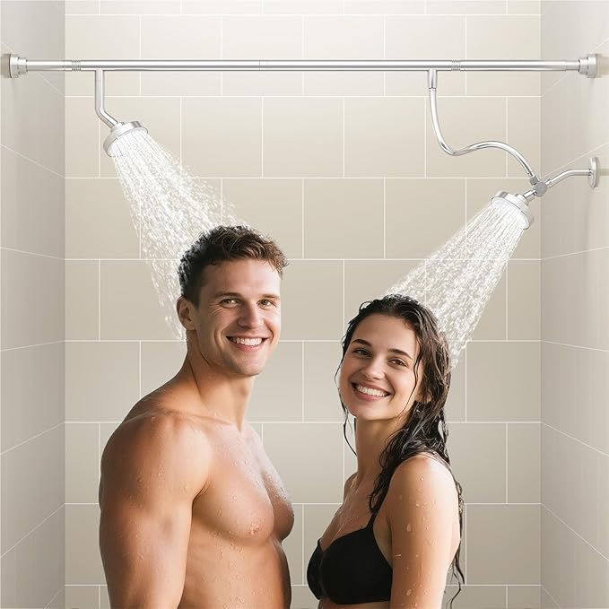 Tandem Shower Head For Couples - Dual High Pressure Shower System For Two People With Adjustable Rod(Chrome)