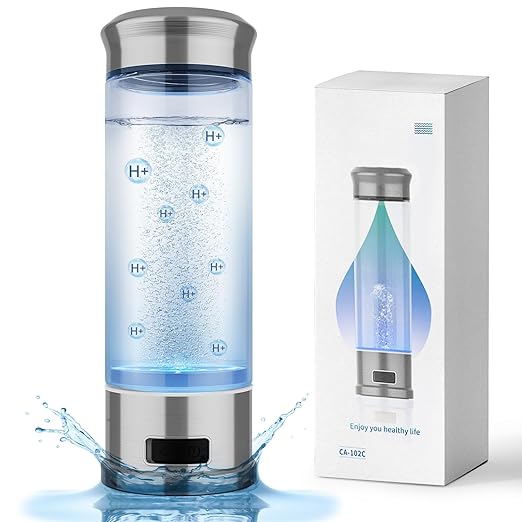 Hydrogen Water Bottle, Hydrogen Water Bottle Generator, 5-Min Electrolysis 1500 PPB Smart Water Ionizer with SPE/PEM Technology, Hydrogen Water Machine for Women Men Office Bike Running,CA-102C Silver