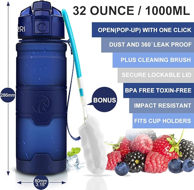ZORRI Sports Water Bottle, 400/500/700ml/1L, BPA Free Leak Proof Tritan Lightweight Bottles for Outdoors,Camping,Cycling,Fitness,Gym,Yoga- Kids/Adults Drink Bottles with Filter, Lockable Pop Open Lid