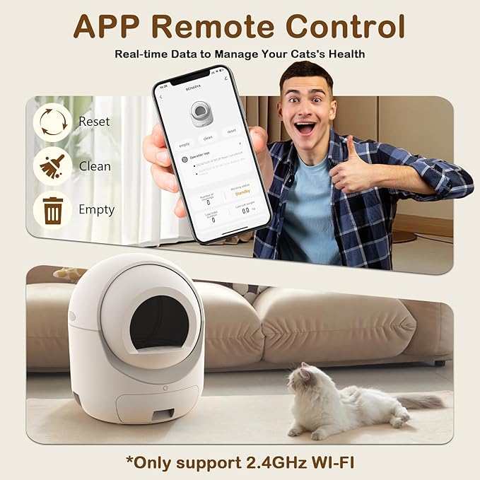 Self Cleaning Cat Litter Box with APP Control, Automatic Liiter Box for Multiple Cats, Quiet Operation, Large Space, Includes Cat Litter Box Liners - AquaVibe