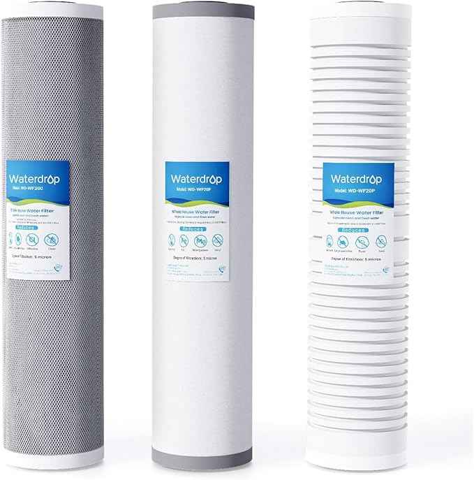 Waterdrop Whole House Water Filter, Carbon Filter, Reduce Iron & Manganese Filter Cartridge, Replacement for, Any 20" x 4.5" System, 5 Micron，WD-WF20PFC