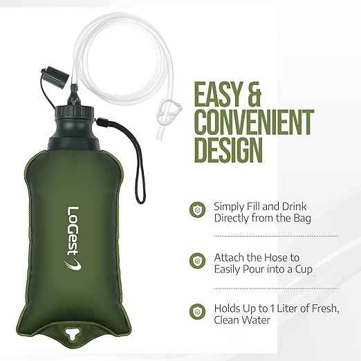 LoGest Portable Foldable Water Filter Bag with Hose - Portable Personal Water Filtration Survival - for Emergency Kits Outdoor Activities and Hiking - Water Filter Camping Travel Survival Backpacking
