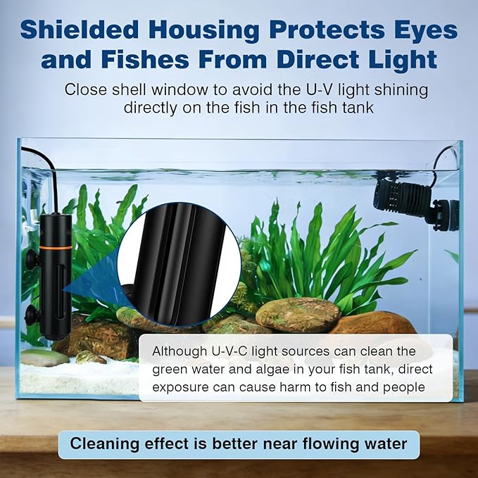 hygger Aquarium U-V Light with Timer, 360° Protective Shield Clean Lamp for Green Water & Algae, Amphibian Small U-V Light for Freshwater & Saltwater Fish Tanks, 11W for 60-180 Gal