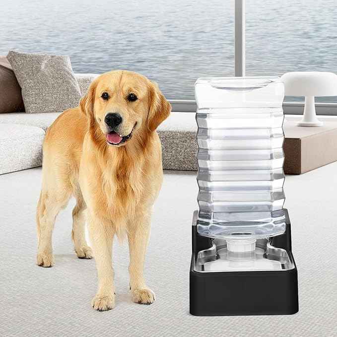 RIZZARI Stainless Steel Pet Water Feeder: 10L Gravity Leak-Proof Auto Refill Water Dispenser - Non-Slip Base- Without Filter -Easy Clean - for 40-60 LB Dogs- Home/Office/Travel