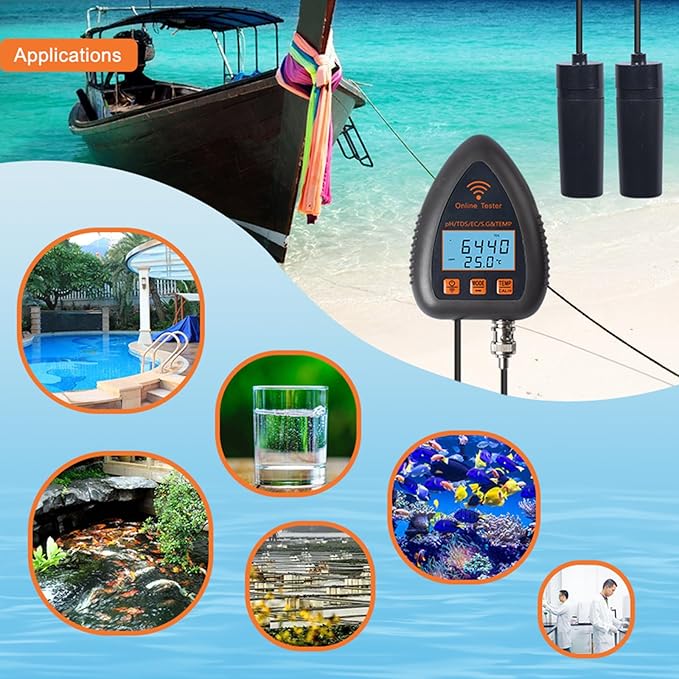 Soil Testing, Smart Ph Meter Ph Tds Ec S.G Temp Water Quality Tester Online Aquarium Pool Hydroponics Data Logger Monitor