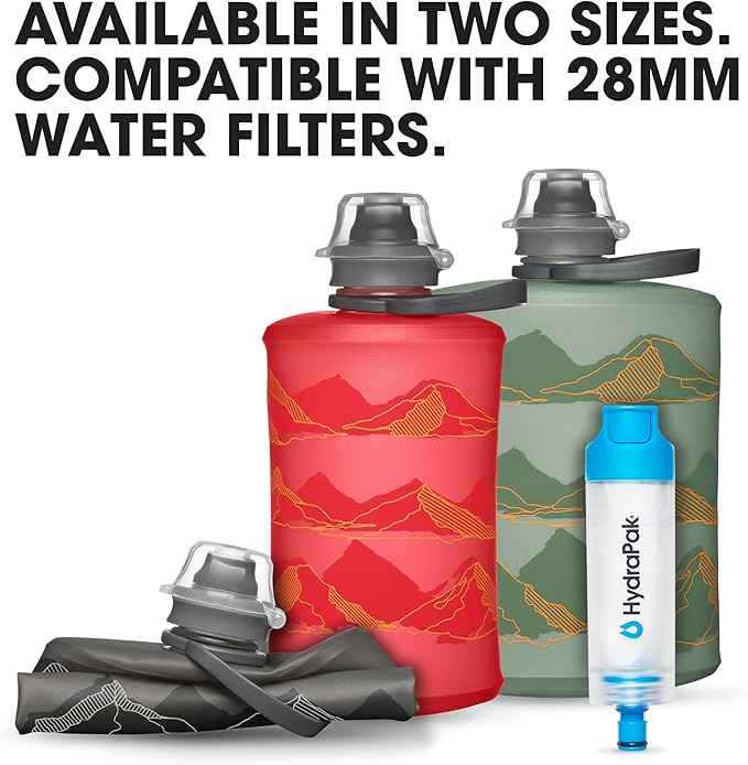 HydraPak Stow Collapsible Water Bottle – 350ml, 500ml, 1L – Ultralight, Leak-Proof, BPA-Free, Filter Compatible Travel & Hiking Flask