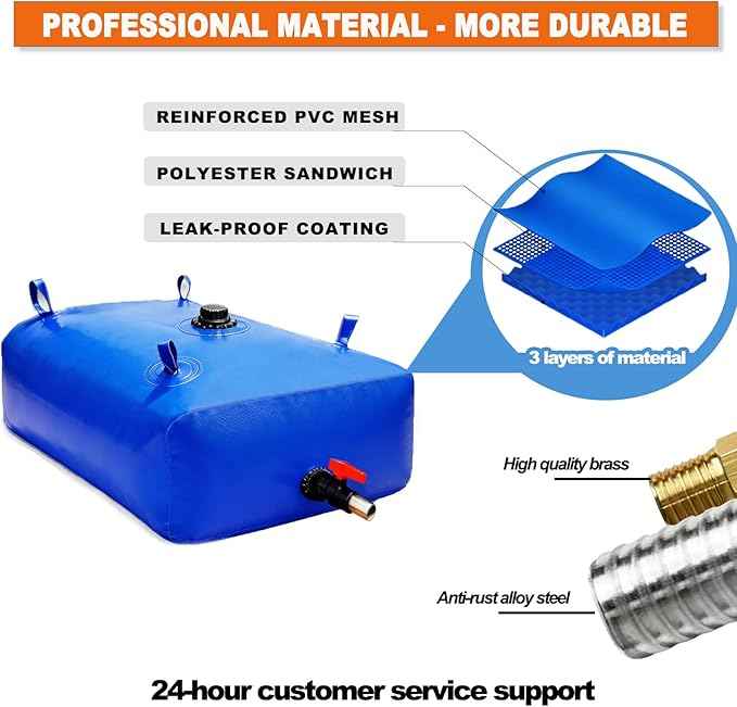 1000 L/264 Gal Water Bladder Tank, Foldable Portable Water Storage Container, Emergency Water Bag for RV, Truck Bed, Fire Prevention, Drought Resistance, Blue