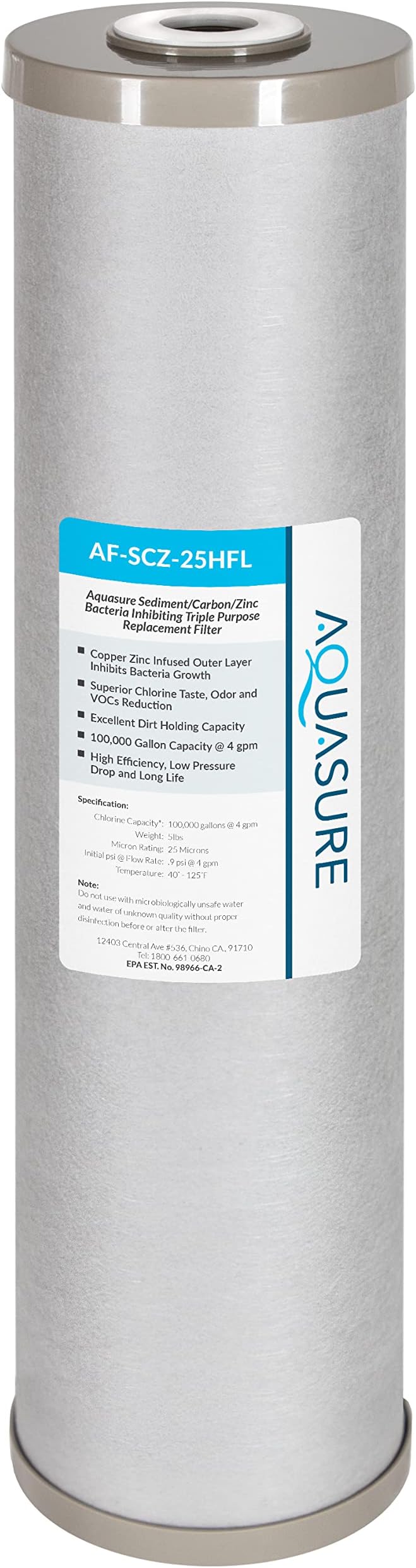 Aquasure Fortitude V2 Series | Sediment/Carbon/Zinc Bacteria Inhibiting Triple Purpose Replacement Filter - Large