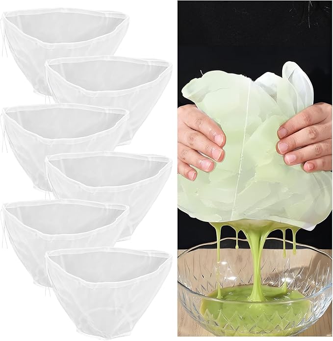 6PCS Cheese Cloth Bag for Straining, Bowl-shaped Nylon Nut Milk Bag - Reusable Straining Bags for Soy Milk, Dumpling Fillings, Vegetable Dehydration (14.56 × 9.05 inches)