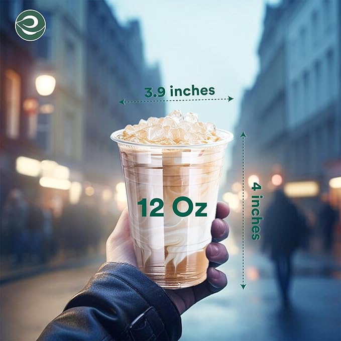 ECO SOUL 50 Pack Compostable Party Cups 12 oz Plant-Based Disposable Clear Cold Cup for Wine, Coffee, Smoothie & Soda Drinks | Cocktail Parties & Birthdays | Non-Toxic & BPA-Free Zero Plastic Glass