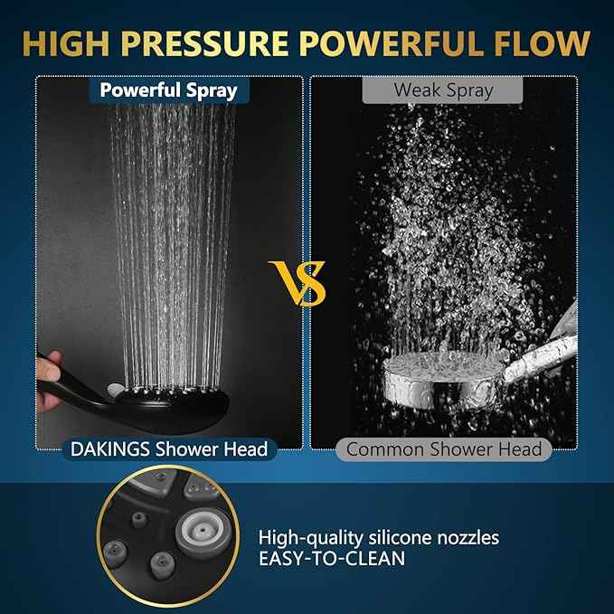 6 Spray Modes High Pressure Handheld Showerhead Set Upgraded 5 Inches Shower Head with Handheld Spray Matte Black Handheld Shower Head 60 Inches Stainless Steel Hose-1-Min Install