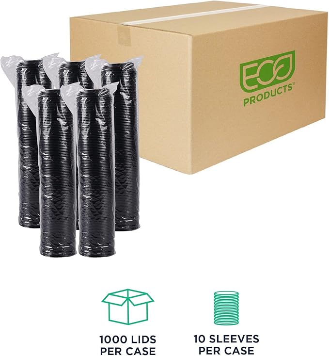 Eco-Products Ecolid Recycled Small Coffee Cup Lids, Case of 1000, Black, Fits 8oz Hot Cups, Made from 25% Post-Consumer Recycled Plastic Polystyrene, Made in the U.S.A.