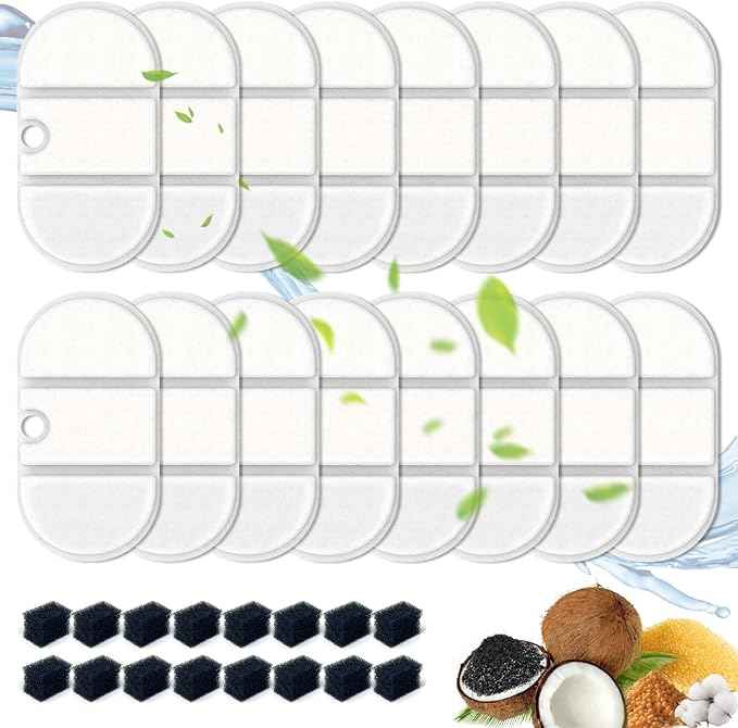 32 Packs for Petlibro Cat Water Fountain Filters Replacement, Compatible with PETLIBRO Capsule Cat Water Fountain PLWF002 (16 Replacement Water Filter + 16 Pre-Filter Sponges)