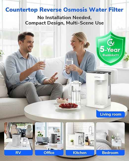 Mate 3 Reverse Osmosis Water Filter Countertop, 3:1 Pure to Drain, Smart Autofill Pitcher, No Installation Water Purifier, 8 Stage RO Water Filtration, with Remineralization, White
