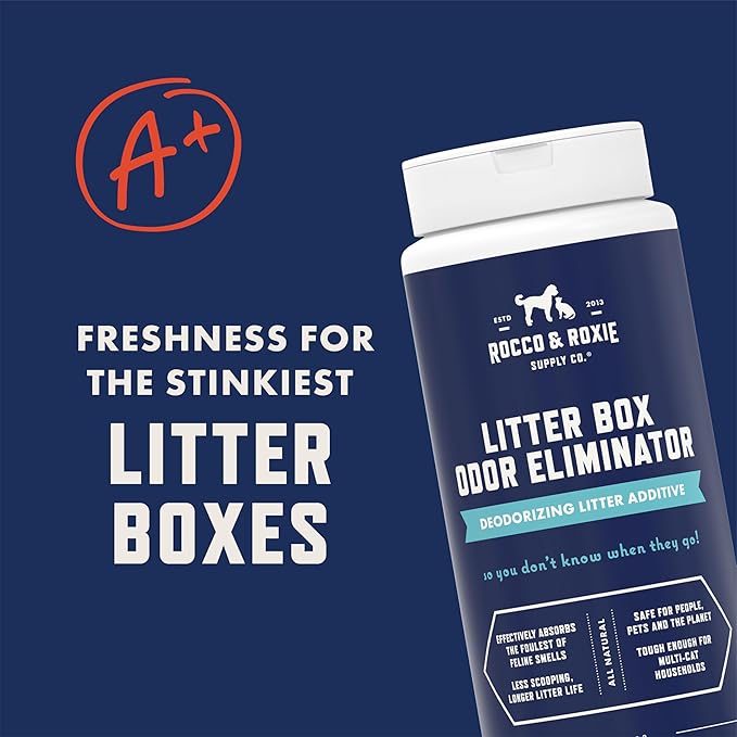 Rocco & Roxie Litter Box Odor Eliminator, Best Natural Urine Deodorizer for Cat Litter Boxes Cats Smell Control, Odor Absorber, Safe for Kitty, 12 oz - AquaVibe