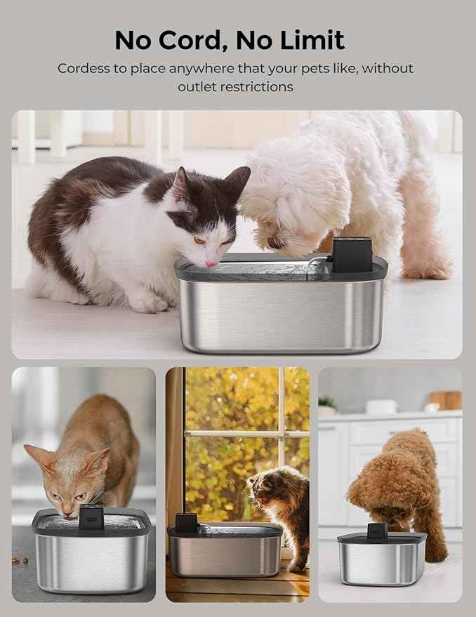 Wireless 7.5l/254oz/2Gal Dog Water Fountain for Large Dogs Stainless Steel, Quiet Pet & Cat Water Fountain with Motion Sensor, Automatic Water Dispenser for Dogs&Multi-Pet Homes with 6psc Filter