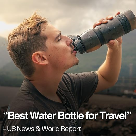 Water-to-Go Water Filter Bottle for International Travel -One Liter Filtered Water Bottle for Portable Purification - Eco-Friendly Bioplastic, New Leak-Proof Lid, Filters Viruses