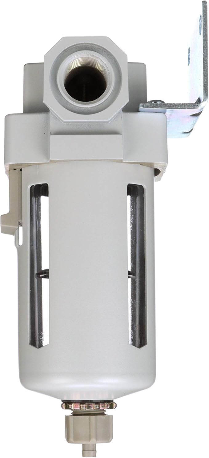 PneumaticPlus SAF400-N04B Compressed Air Particulate Filter 1/2" NPT, 10 Micron Element, Poly Bowl, Manual Drain, Bracket - AquaVibe