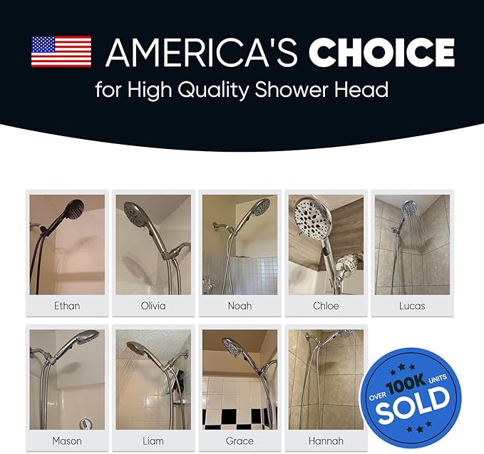Cobbe High Pressure Shower Head with Built-in Pause Button, 9-Function Detachable Showerhead with Handheld Brass Swivel Bracket & Stainless Steel Hose, Water Saving 1-Click Stop, Black