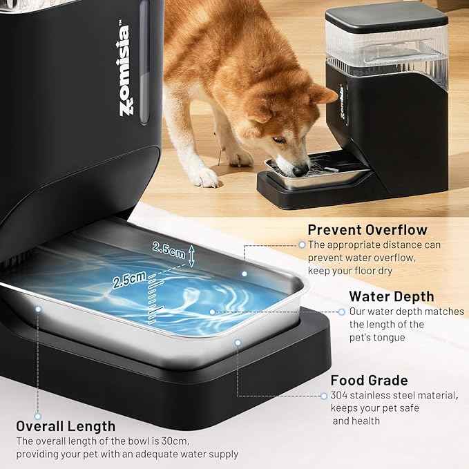Automatic Dog Water Dispenser 8L with Stainless Steel Bowl, Gravity Large Capacity Water Bowl for Dogs, 2 Gallon Pet Waterer 100% BPA Free, Black