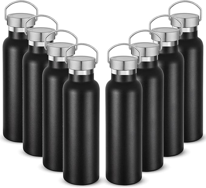 Neihepal 20 oz Insulated Water Bottles,Stainless Steel Double Wall Sport Bottle with Lid of Handle (8, Black)