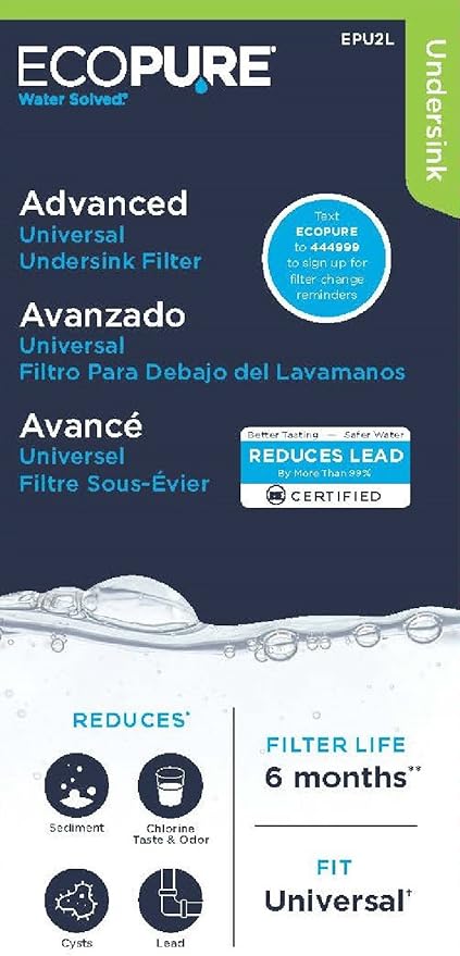 EcoPure EPU2L Replacement Water Filter, White/Blue