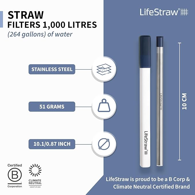 LifeStraw Sip – Reusable Stainless Steel Water Filter Drinking Straw