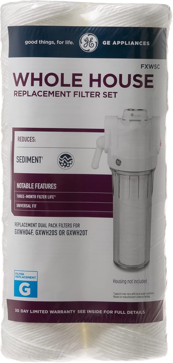 GE FXWSC Whole House Water Filter | Replacement for Water Filtration System | NSF Certified: Reduces Sediment, Rust & Other Impurities from Water | Replace Every 3 Months for Best Results | 2 Filters
