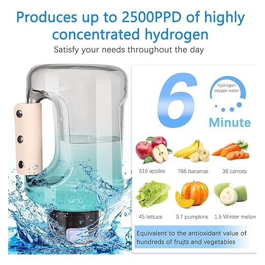 Hydrogen Water Bottle 1.5L Hydrogen Water Bottle Generator, Portable Ionizer Water Bottles Rechargeable, Gift for Home/Office/Travel(APink)