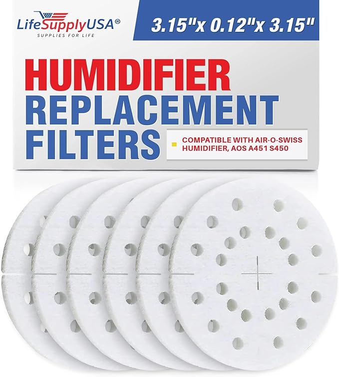 LifeSupplyUSA Humidifier Filter Replacement Anti-Mineral Pad Compatible with Air-O-Swiss Humidifier, AOS A451 S450 (6-Pack)