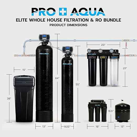 PRO+AQUA Elite 5-Stage Whole House Water Softener and Filter Bundle System for Well Water | Reduces Heavy Metals, Iron, Sulfur, Sediment, Chlorine, and More | Ideal for 3-4 Bathrooms (+ RO System)