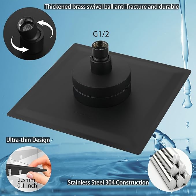 Filtered Shower Head, Stainless Steel High Pressure Shower Head with 15 Stage Hard Water Filter Cartridge for Remove Chlorine and Harmful Substances(Matte Black,8")