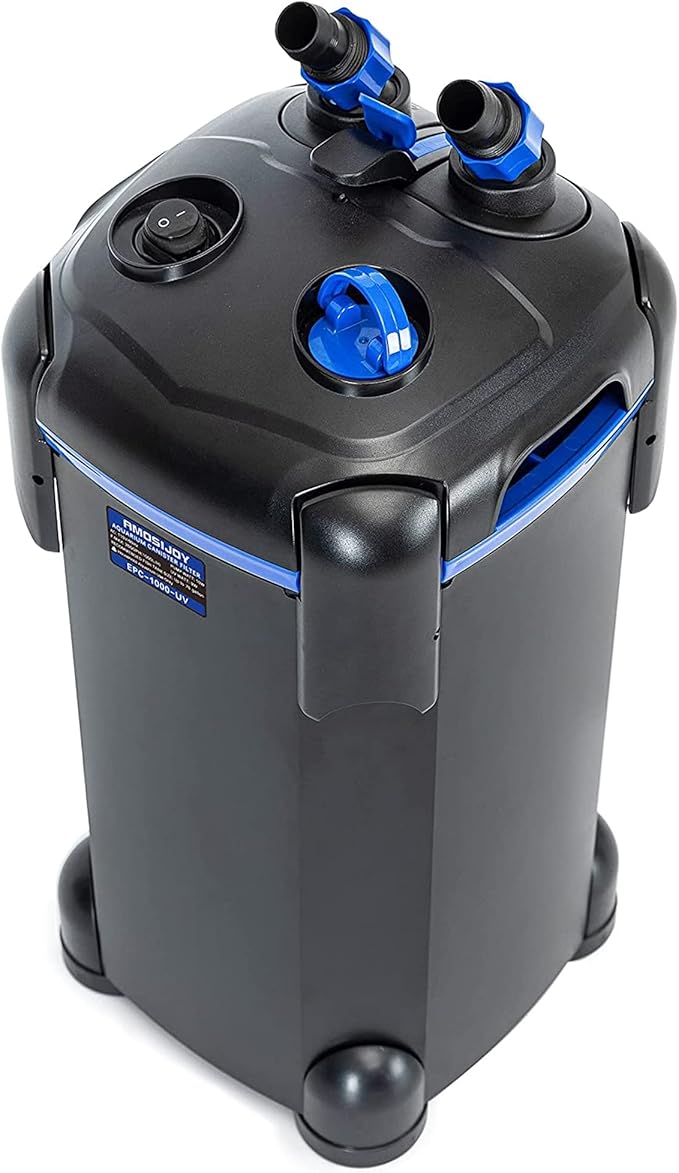 AMOSIJOY 396GPH 3-Stage Canister Filter, Ultra-Quiet External Aquarium Filter with Free Media for Large Fish Tanks and Aquariums