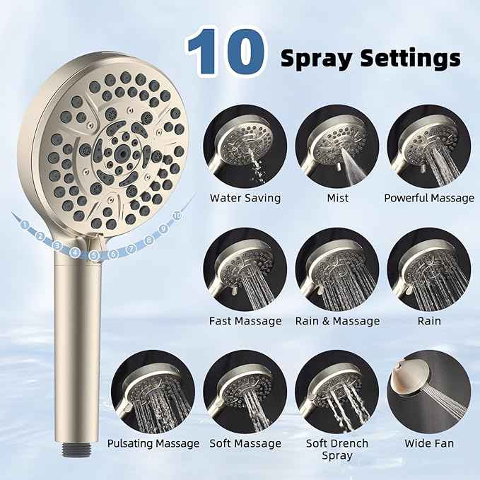 12” All Metal Rain Shower Head, High Pressure Rainfall Shower Head with Handheld Showerhead, 5“ Handheld Spray Powerful Clean 10-Mode, 16" Stainless Steel Adjustable Extension Arm, Brushed Nickel