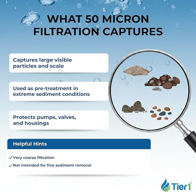 Tier1 50 Micron 20x4.5 Water Filter | Spun Wound Polypropylene Whole House Water Pre-Filter Cartridge | Replacement for Hydronix SDC-45-2050, P50-20BB | 4.5 x 20 Sediment Water Filter