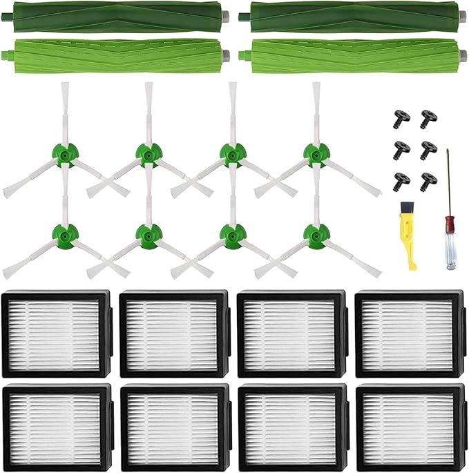 ANBOO 20 Pack Replacement Parts for iRobot Roomba E5 i3 i7 j7 i4 i7+ i3+ i4+ i6 i6+ i8 i8+ j7+/Plus E6 E7, E & I & j Series Vacuum Cleaner Accessories,2 Rubber Brushes 8 HEPA Filters 8 Side Brushes - AquaVibe