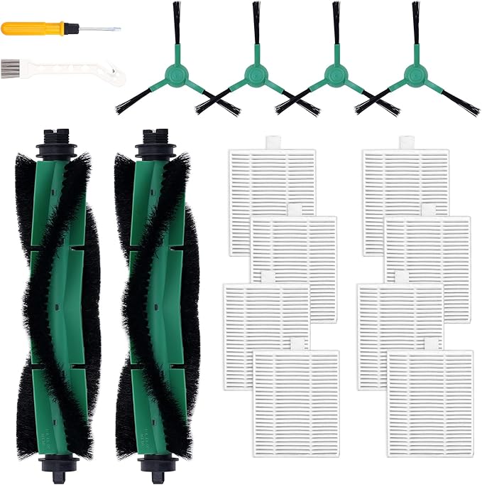 Y0140 Replacement Parts Pack for iRobot Roomba Combo Essential Series Q011, Y0110, Q0120, Y0140 Robot Vacuum Cleaner, 2 Roller Brush, 8 Hepa Filters, 4 Side Brushes, 1 Cleaning Brush (14 Pcs/Pack) - AquaVibe