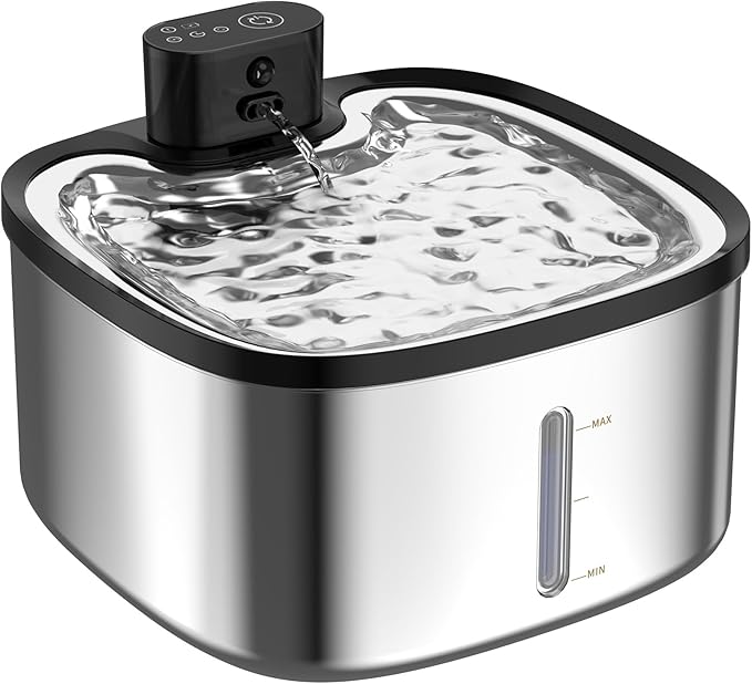 Cat Water Fountain Stainless Steel, 118oz/3.5L Cordless Automatic Pet Water Dispenser for Cats Indoor, with Motion Sensor, Ultra Quiet Pump, Rechargeable & Multi-Filtration (Silver)