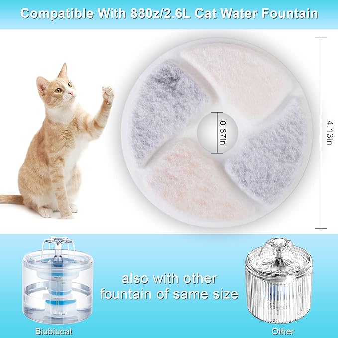 Cat Water Fountain Filters - 4PCS Activated Professional Removable Circle Reusable Fountain Carbon Filter Drink Fountain Filter