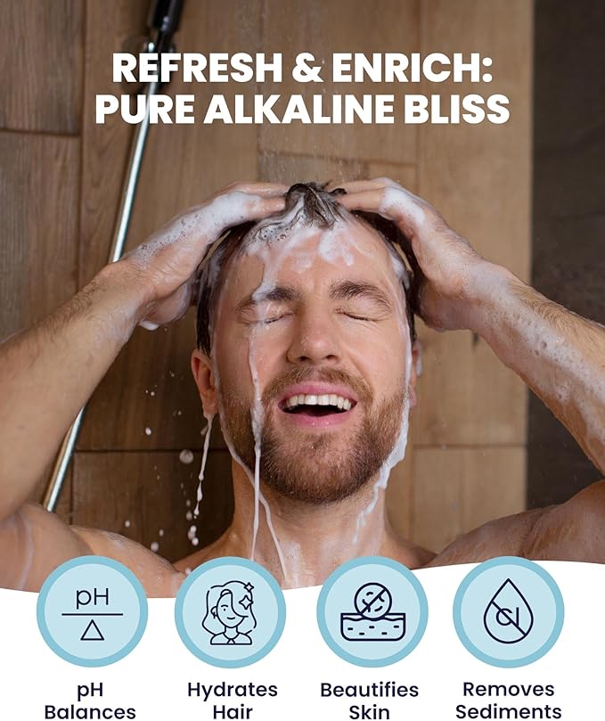 Wamery Shower Head Filter for Hard Water - Alkaline Multi‑Stage Inline Filter, Helps Reduce Chlorine & Odors, Universal 1/2‑Inch Fit, Easy Install, Extra Cartridge Included, Chrome