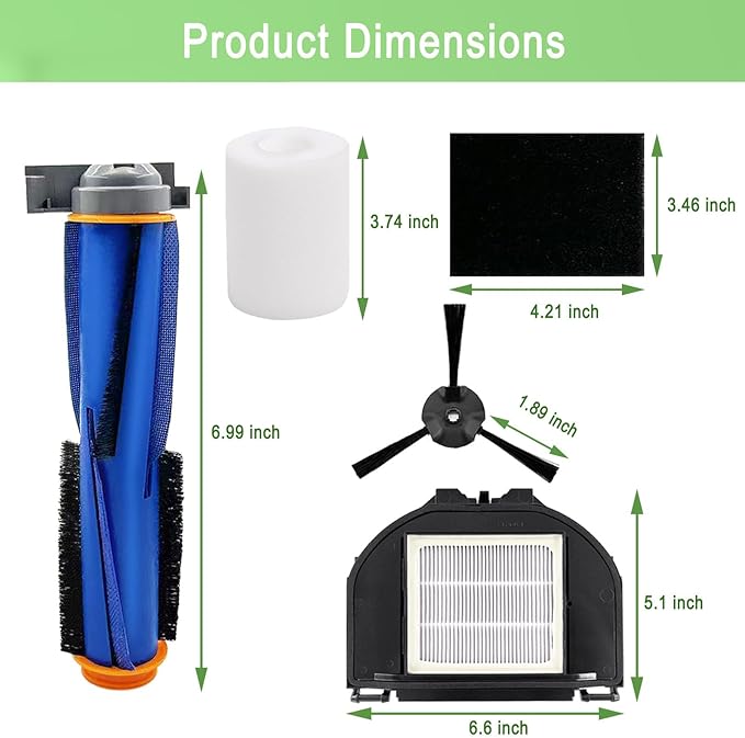 RV2310AE Replacement Parts for Shark AV2310AE RV2310AE RV2320S UR2350AE RV2300S Matrix Robot Vacuum Cleaner 1 Main Brush Roller 2 Sets Foam Filters 2 Filters 6 Side Brushes (Not For RV2300) - AquaVibe