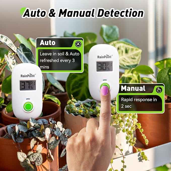 RAINPOINT Smart Digital Wireless Plant Moisture Meter Houseplant Indoor,WiFi Hub Needed,Capacitive Probe,Leave-in Soil Hygrometer Sensor,Real-time Monitor Humidity Tester Outdoor Gardening - AquaVibe