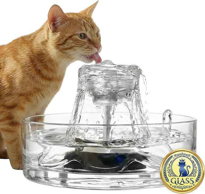 Glass Cat Water Fountain 88oz/2.6L, Cat & Dog Water Fountain for Drinking, Ultra-Quiet Glass Water Fountain for Cats Indoor, Pet Water Fountain for Multi-Cat Homes, Automatic Water Dispenser for Cats