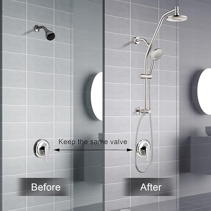 BRIGHT SHOWERS Rain Shower Heads System with High Output Shower Filter for Hard Water, Brushed Nickel