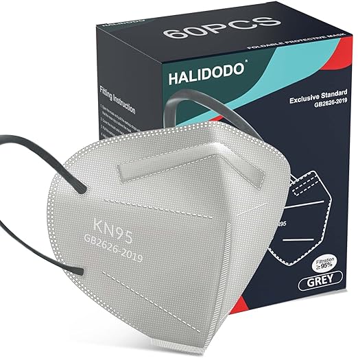 HALIDODO KN95 Face Mask, 5-Ply Breathable Comfortable Safety Mask (Grey) - AquaVibe