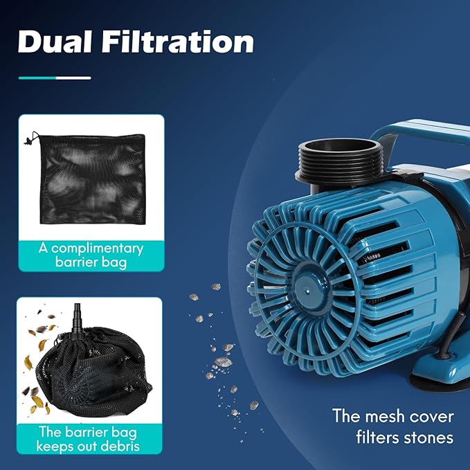 150W 3200 GPH Pond Pump for Outdoor Ponds, Pond Waterfall Pump with 20FT Power Cord, 180° Adjustable Flow Direction & Barrier Bag, Ultra-Quiet Water Fountain Pump, UL Listed